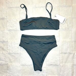 New VITAMIN A Bikini Top & Bottom Convertible Bandeau Top, High Waist Swim XS